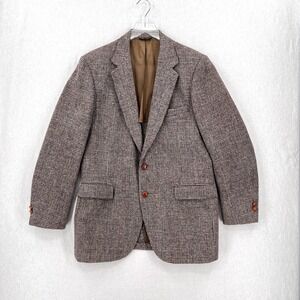 VINTAGE HARRIS TWEED MAN IN WOOL Blazer Mens Large Gray Brown White Sport Coat